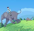 A man riding an elephant and running away from a mouse, cartoon Royalty Free Stock Photo
